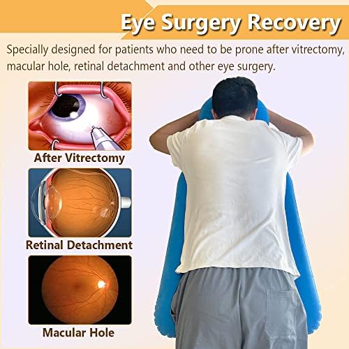 Face Down Pillow After Eye Surgery, Prone Pillow with Arm Hole for Sleeping, Retinal Detachment Vitrectomy Recovery Lying Pillows, Inflatable Face Support Post Eye Surgery Head Cradle (Blue)