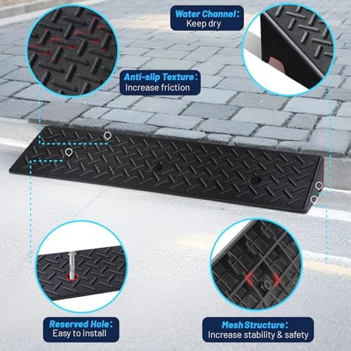 Rubber Curb Ramp, 4" Rise Height 2 Pack, Heavy-Duty 2 T Capacity Threshold Ramps, 39.4" L x 9.8" W Driveway Ramps for Cars, Wheelchairs, Bikes, Motorcycles