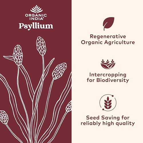 ORGANIC INDIA Psyllium Husk Capsules - Fiber Supplement, Healthy Elimination - Vegan, Keto Friendly, Gluten-Free, USDA Certified Organic, Non-GMO, Soluble & Insoluble Fiber Source - 180 Count