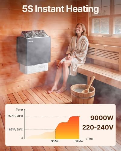 VEVOR Sauna Heater, 9KW 220V Electric Sauna Stove, Steam Bath Sauna Heater with External Digital Controller, 3h Timer & Adjustable Temp for Max. 317-459 Cubic Feet, Home Hotel Spa Shower FCC Certify