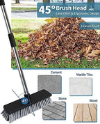 LandHope Hard Bristle Deck Broom Adjustable Long Handle Scrub Brush Heavy Duty Concrete Push Broom Outdoor Brush Garage Broom Wood Large Floor Scrubber 28-52 inch Balcony -Multi Segment Handle