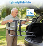 Walkers for Seniors, One-Hand Folding, 8 Height Adjustments, Walkers with Wheels, 2 Skis and 5" Wheels, Lightweight Walker for Seniors, Standard Walkers for Seniors, Aluminum Frame, Frosted Silver