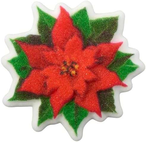 Sugar Dec-Ons® Poinsettia Sugar Cake Decorations, Ready to Use Edible Cupcake Toppers, 72 Shaped Decorations