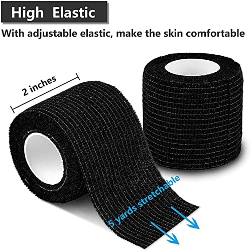 Self-Adherent Grip Tape Wrap - Lyuxzad 4 Pack Cohesive Bandage Wrap 2" x 5 Yards Machine Wrap Cover Elastic Bandage Rolls Self Adhesive Tape Strong Sports Tape Black Bandage Rolls Athletic Tape