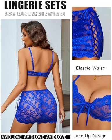 Avidlove Women Lingerie Sets 3 Piece Lace Bralette Mini Skirt With G-String Sexy Lingerie Outfits Babydoll Bodysuits