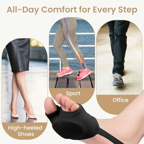 Metatarsal Pads for Women & Men 2 Pairs with Gel Inserts,Ball of Foot Pain Relief for Metatarsalgia,Sesamoiditis & Morton's Neuroma (Black Medium)