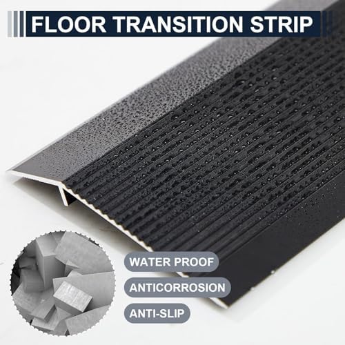 2 Pcs Aluminum Floor Transition Strip Thickness About 1.8 mm 36 Inch Threshold Ramps for Doorway Door Threshold Reducer Doorway Edge Trim Suitable for Threshold Height Less Than 1.6 Inches (Black)