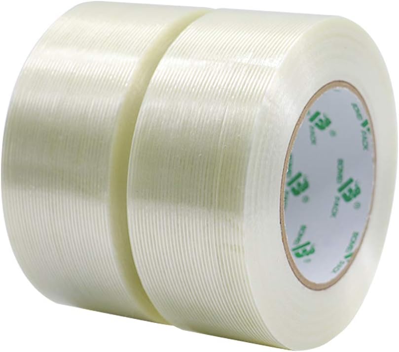 BOMEI PACK Filament Strapping Tape, 5.5 Mil 2 Inch x 60 Yards, Heavy Duty Reinforced Fiberglass Packing Tape, 2 Pack