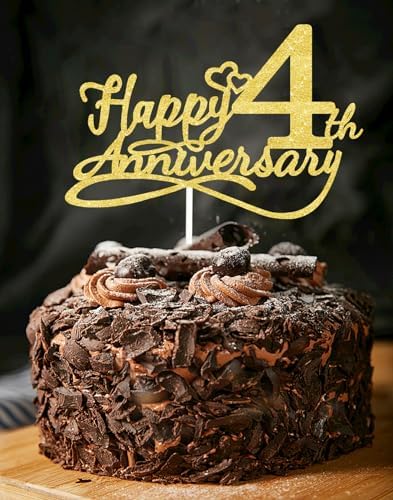 Happy 4th Anniversary Cake Toppers - 4th Wedding Anniversary Decorations, 4th anniversary cake topper, 4th Anniversary Party Decorations Four