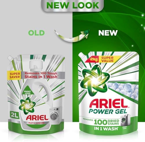 Ariel Power Gel Liquid Detergent for Front Load – 2Kg | Removes 100 Dried Stains in 1 Wash | Faster Dissolving | Long-Lasting Fragrance | Color Protection | At the price of Powders