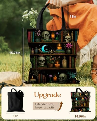 Cute Canvas Tote Bag for Women - with Magnetic Buckle and Zipper Inner Pocket for Girls Aesthetic Cotton Tote Bags