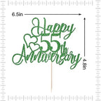 55th Anniversary Cake Topper，Company 55 Anniversary Party Decorations,55th Birthday/Wedding Anniversary/Emerald Wedding Party Decoration Supplies Green Glitter