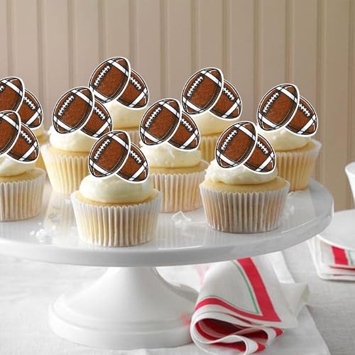 48 Pack Edible American Football Cupcake Toppers Edible Rugby Cupcake Decoratons Sport Ball Cupcake Picks for Football Themed Baby Shower Birthday Party Cake Decorations