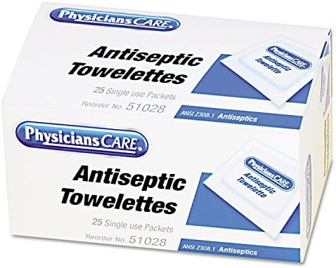 PhysiciansCare First Aid Antiseptic Towelettes, Box of 25 Individually Wrapped