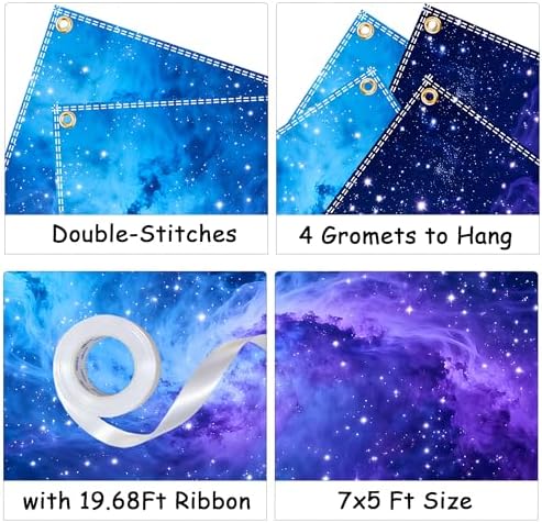 Galaxy Backdrop Outer Space Party Decorations Polyester Starry Night Sky Backdrop Space Tapestry Universe Nebula Theme Photo Background Cosmic with Ribbon (Galaxy, 7x5 Ft)
