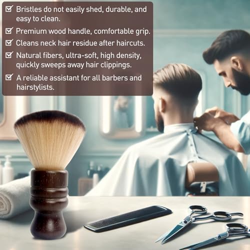 Large Neck Duster Soft Nylon Hair Barber Brush with Wooden Handle Face Cleaning Hairbrush for Haircuts and Styling Kits, Brown