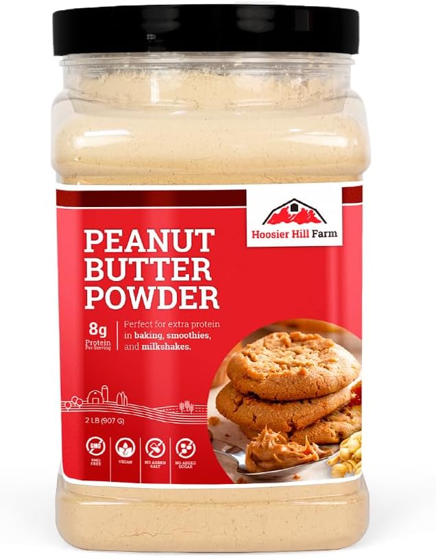 Hoosier Hill Farm Peanut Butter Powder, 2LB (Pack of 1) No Additives, 100% Peanut Powder, 8g of Protein per serving
