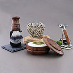 Haryali London Shaving Kit - 6 Pc Wooden Safety Razor - Synthetic Hair Brush - Elegant Bowl - Shaving Soap - Stainless Steel Stand - Sustainable Gift Set
