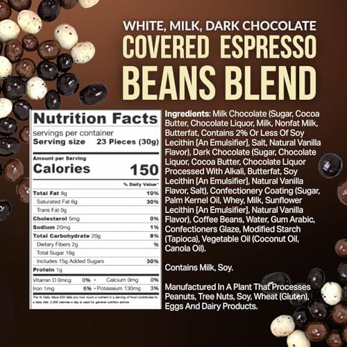SweetGourmet Chocolate Covered Espresso Beans Blend | White Milk Dark Chocolate | 1 Pound