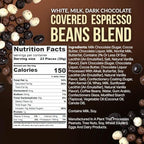SweetGourmet Chocolate Covered Espresso Beans Blend | White Milk Dark Chocolate | 1 Pound