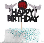 Anxdh karate cake top hat, taekwondo theme cake top hat, karate happy birthday party supplies sparkling black decoration
