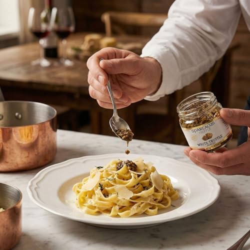 Spartacus White Truffle, Chopped, Preserved in Extra Virgin Olive Oil, The Perfect Gourmet Seasoning for Pizza, Pasta, Salads, Potatoes (1.41 oz)