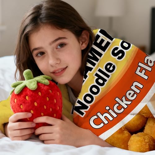 Ramen Noodle Blanket - Super Soft Flannel Throw Blanket Decor for Couch Sofa Bed All Season - Funny Food Novelty Instant Noodle Gifts for Ramen Lovers - 40"x50"-Kids/Throw Size