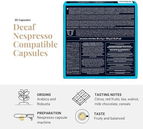 Caffe' Vergnano 1882 Decaf Medium Roast Espresso Original Line Machine Compatible Capsules, Arabica Robusta Espresso Coffee, Italian Coffee for Nespresso Machines, Intensity 5/10, Decaffeinato, 30 Ct