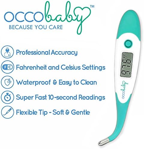 OCCObaby Clinical Digital Baby Thermometer - LCD, Flexible Tip, 10 Second Quick Accurate Fever Read Rectal Oral & Underarm Use - Waterproof Thermometer for Infants & Toddlers
