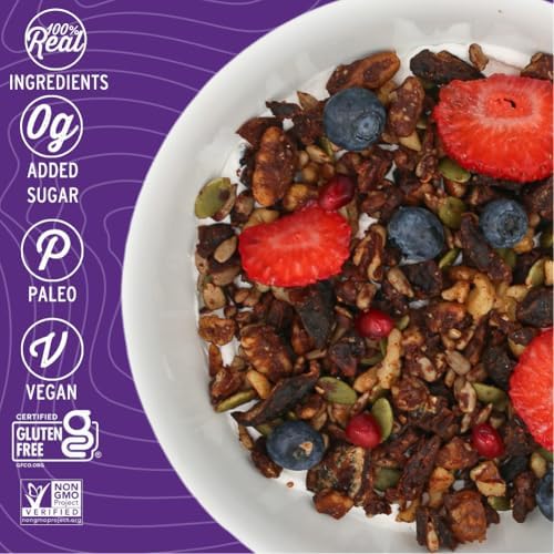 Wildway Keto Granola | Dark Chocolate Sea Salt | Grain-Free Certified Gluten-Free Cereal | Vegan, Low Carb | No Sugar Added | Paleo-Friendly, Non-GMO Fruit & Nut Clusters | Nutrient-Rich | 8 oz