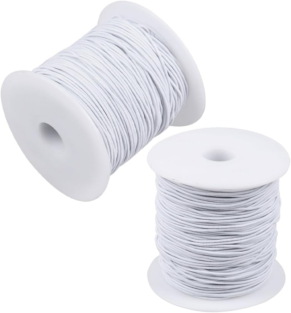 FOMIYES 1mm White Stretch Elastic Thread 2 Rolls 100m Each, Jewelry Making Beading String for Bracelets Necklaces DIY Crafts