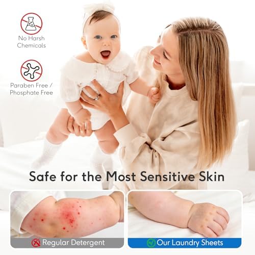 BellaLuce Sensitive Skin Laundry Detergent Sheets, 100 Loads (50 Count) - Hypoallergenic & Fragrance Free Washing Strips, Gentle for Baby, Travel & Dorm Essentials