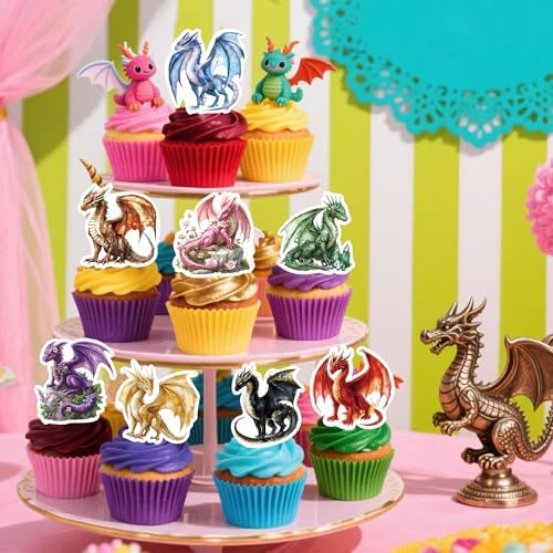 72Pcs Edible Dragon Cupcake Toppers Wafer Paper Dragon Party Dragon Baby Dragon Cupcake Picks for Dinosaur Theme Baby Shower Kids Boys Girl Dragon Theme Birthday Party Decorations