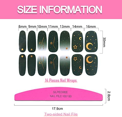 SILPECWEE 16 Sheets Nail Wraps for Women Gradient Star Moon Nail Polish Strips Gel Nail Strips Fingernail Stickers Self Adhesive Nail Polish Stickers for Girl Stick on Nails with 1pc File