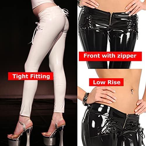 LESOYA Women's Synthetic Latex Wetlook PVC Leather Low Rise Leggings Skinny Tight Pants Trousers