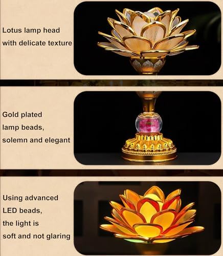 2 Pack Colorful LED Lotus Buddhist Lamp, Gradient Buddha Light for Worship, Prayer and Display, Low Power Consumption, Eco - Friendly Material for Buddha Occasions, Buddhist Supplies - Pink Gold