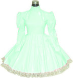 Plus Size Bridesmaid Dress Long Sleeve Maid Dress Cute Cosplay Costumes Vinyl Dresses Candy Color Lace 7XL Women Dresses,Light Green,XXXL