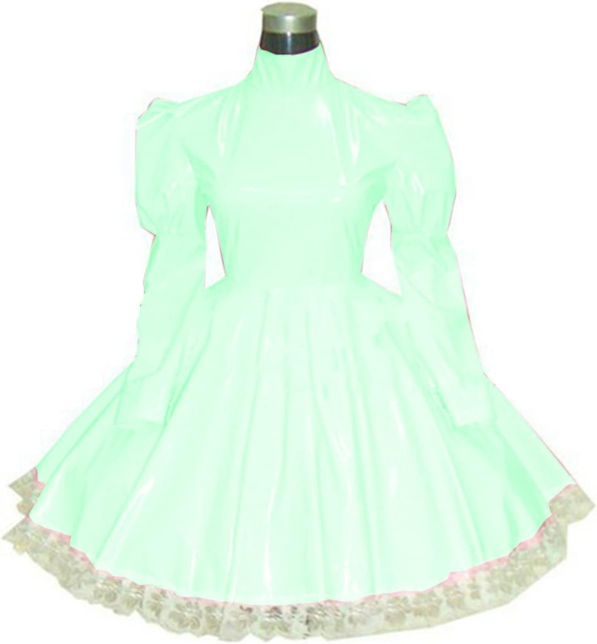 Plus Size Bridesmaid Dress Long Sleeve Maid Dress Cute Cosplay Costumes Vinyl Dresses Candy Color Lace 7XL Women Dresses,Light Green,XXXL
