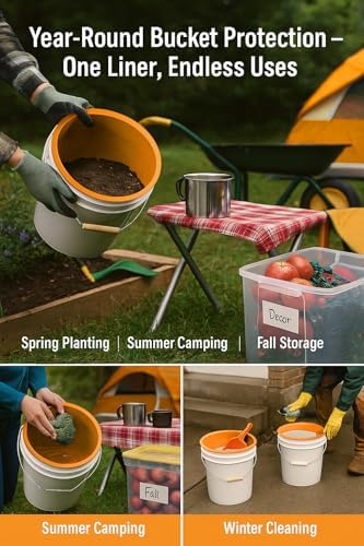 3.5 Gallon Bucket Liner with Measurement Markings – Foldable & Heat-Resistant – Multi-Purpose Reusable Silicone Bucket Pail Liner for Kitchen, Outdoor, Gardening, Camping, Thinset & Paint