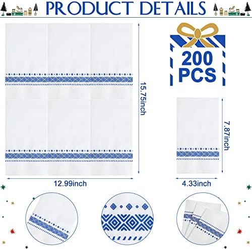 Spiareal 200 Pack Disposable Paper Napkins, 17"x 12"bathroom Paper Towels for Guest, Soft Dinner Napkins Absorbent Decorative for Kitchen Wedding Christmas Birthday Parties or Events Supply(Blue)