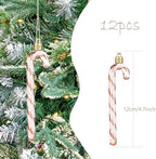 12Pcs Glitter Candy Cane Christmas Tree Decorations Christmas Plastic Candy Cane Tree Hanging Ornament for Holiday Party Decoration Favor (Rose Gold)