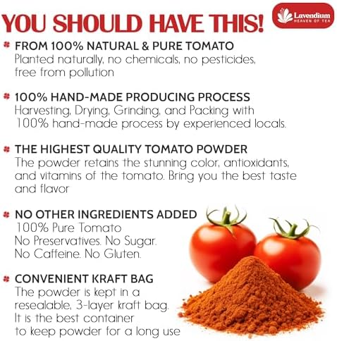 Lavendium, Premium 1.56 lbs (25oz) Tomato Powder – 100% Pure Dehydrated Tomato – Non-GMO, Vegan, Gluten-Free, No Additives – Rich Color & Flavor – Great for Cooking, Seasoning, Sauces & More