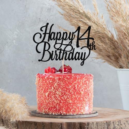 Happy 14th Birthday Cake Topper, Black Glitter 14 & Fabulous/Hello 14th Birthday Anniversary Party Cake Decorations Supplies
