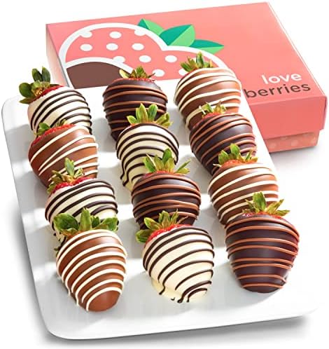 Chocolate Covered Strawberries, 12 Dark/Milk/White Delight
