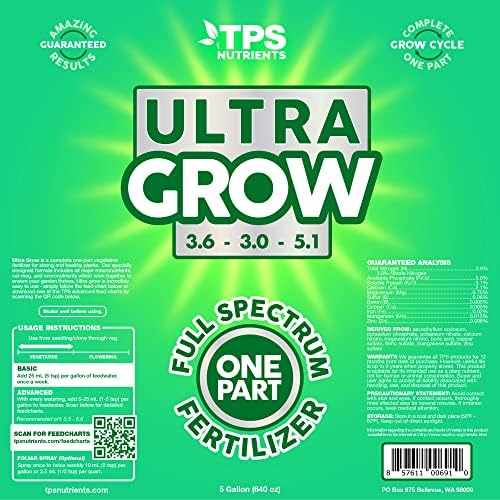 TPS NUTRIENTS Ultra Grow One Part Veg Plant Fertilizer with All NPK Cal-Mag and Micros, 1 Quart (32 oz)