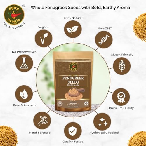 Spice Magic Fenugreek Seeds 7oz (200g) I Whole Methi Seeds for Cooking & Sprouting | 100% Natural, Non-GMO, Gluten-Free, Raw Indian Spice | Perfect for Curries, Herbal Tea, Spice Blends & Pickling