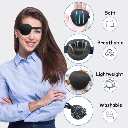 6pcs Eye Patches,Comfortable Adjustable Medical Eyepatch for Right or Left,Soft Lazy Eye Path for Pirate Costume Black,Blue,Red,Brown,Gray