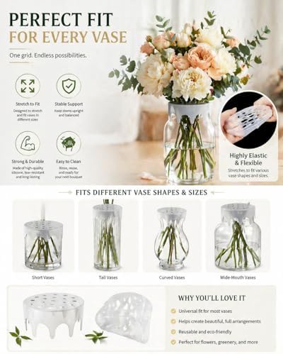 Silicone Blossom Grid Flower Arranger, 2026 New Flexible Floral Stem Holder for Vases, Water Proof & Reusable Flower Grid for Easy DIY Arrangements (Clear-2PCS)