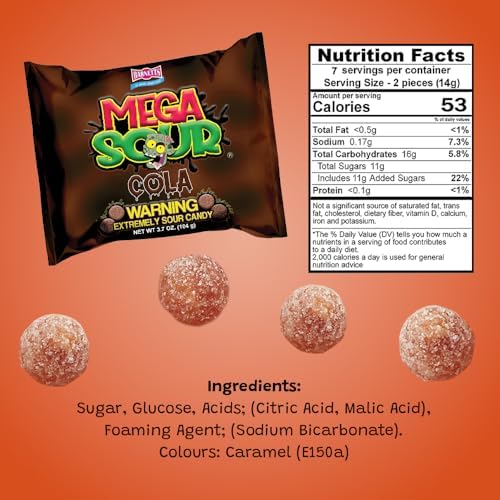 Barnetts Sweets Mega Sour Candy Cola 104g (Pack of 3) – Handmade British Hard Sweets – Extreme Sour Candy Challenge