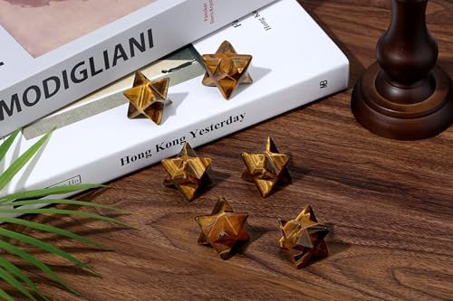 QINJIEJIE Tiger Eye Merkaba, Natural Crystal Healing Stones Sacred Meditation Energy Generator Reiki Crystal Grid Home Decor Protection Cleansing Spiritual Gifts, 3D Star Dodecahedron Crystal 1"